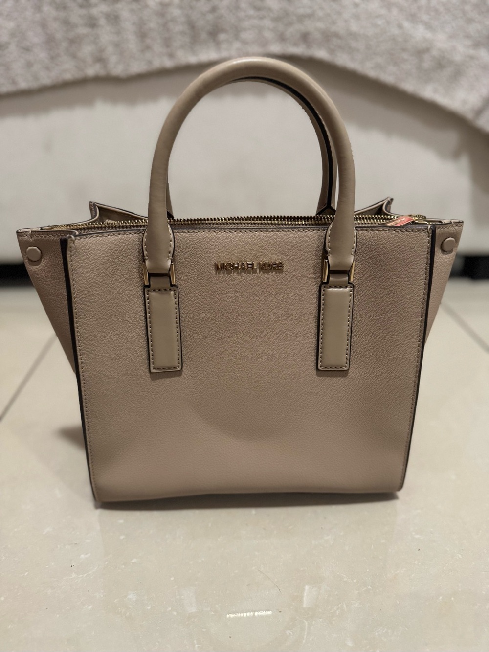 Michael Kors Taupe Pebbled Leather Top-Handle Satchel
